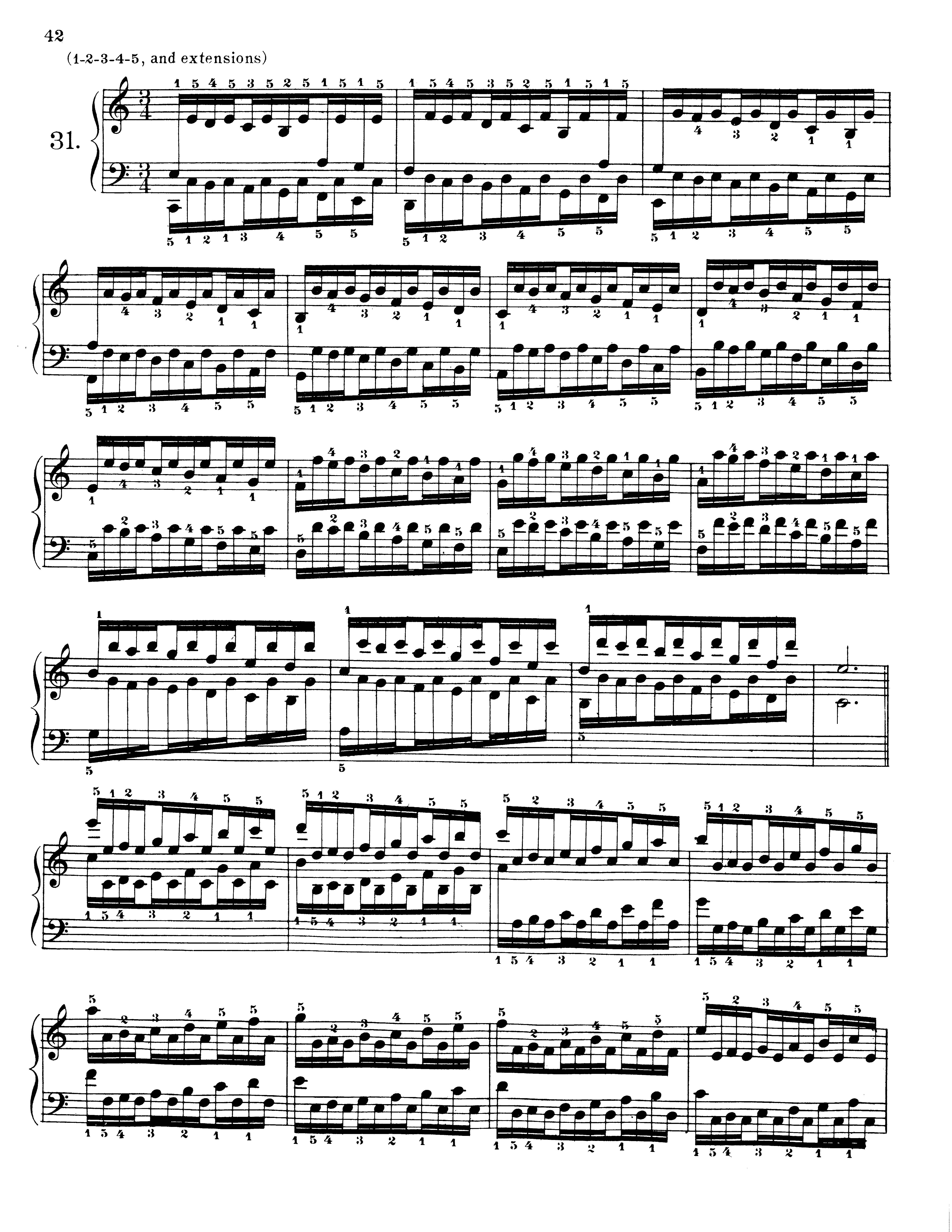 無料楽譜】ハノン「３１番 五本指すべてのための練習、および指の伸張」
