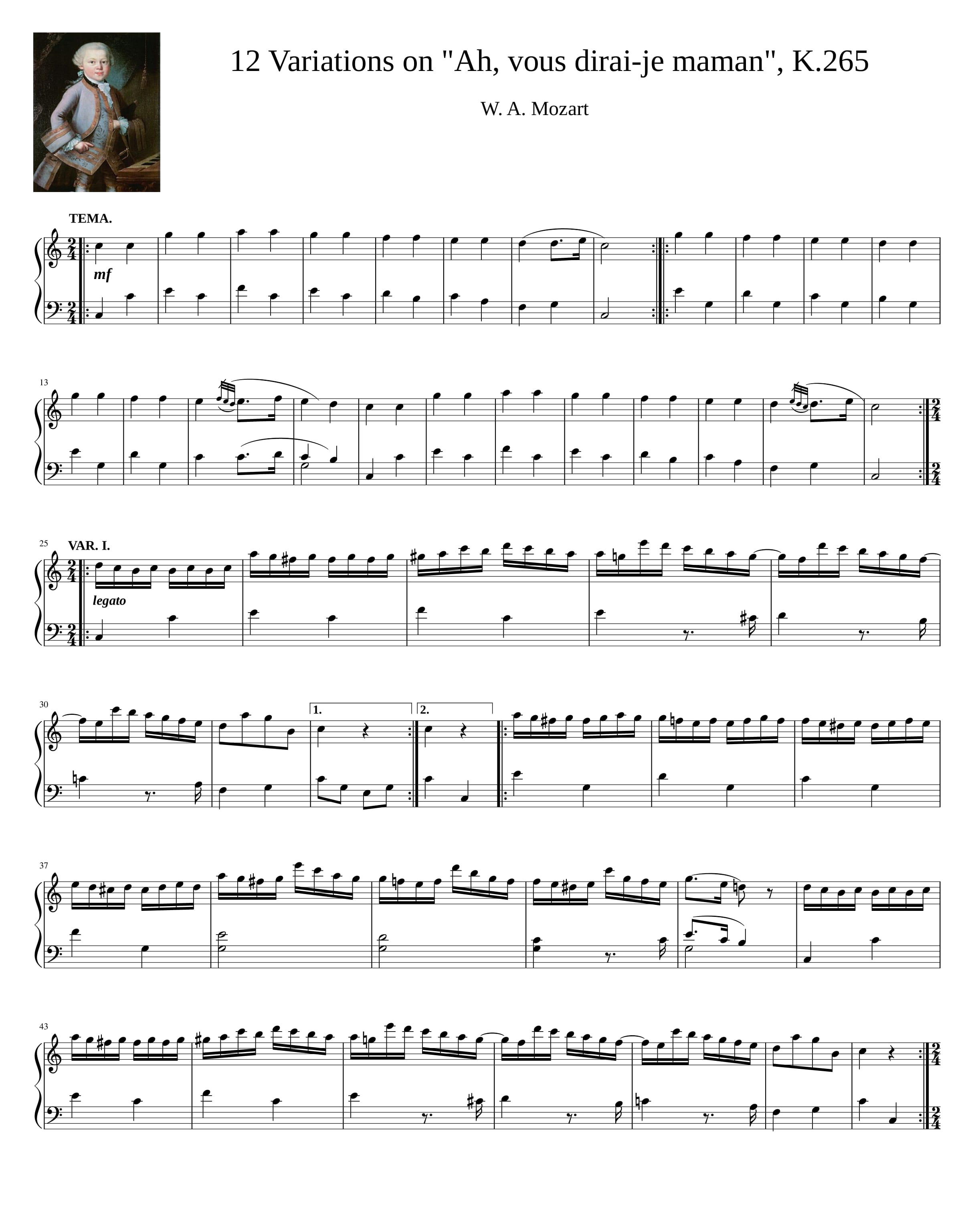 PIANO]Wolfgag Amadeus Mozart : Ah! Vous dirai-je, Maman K265[Free 