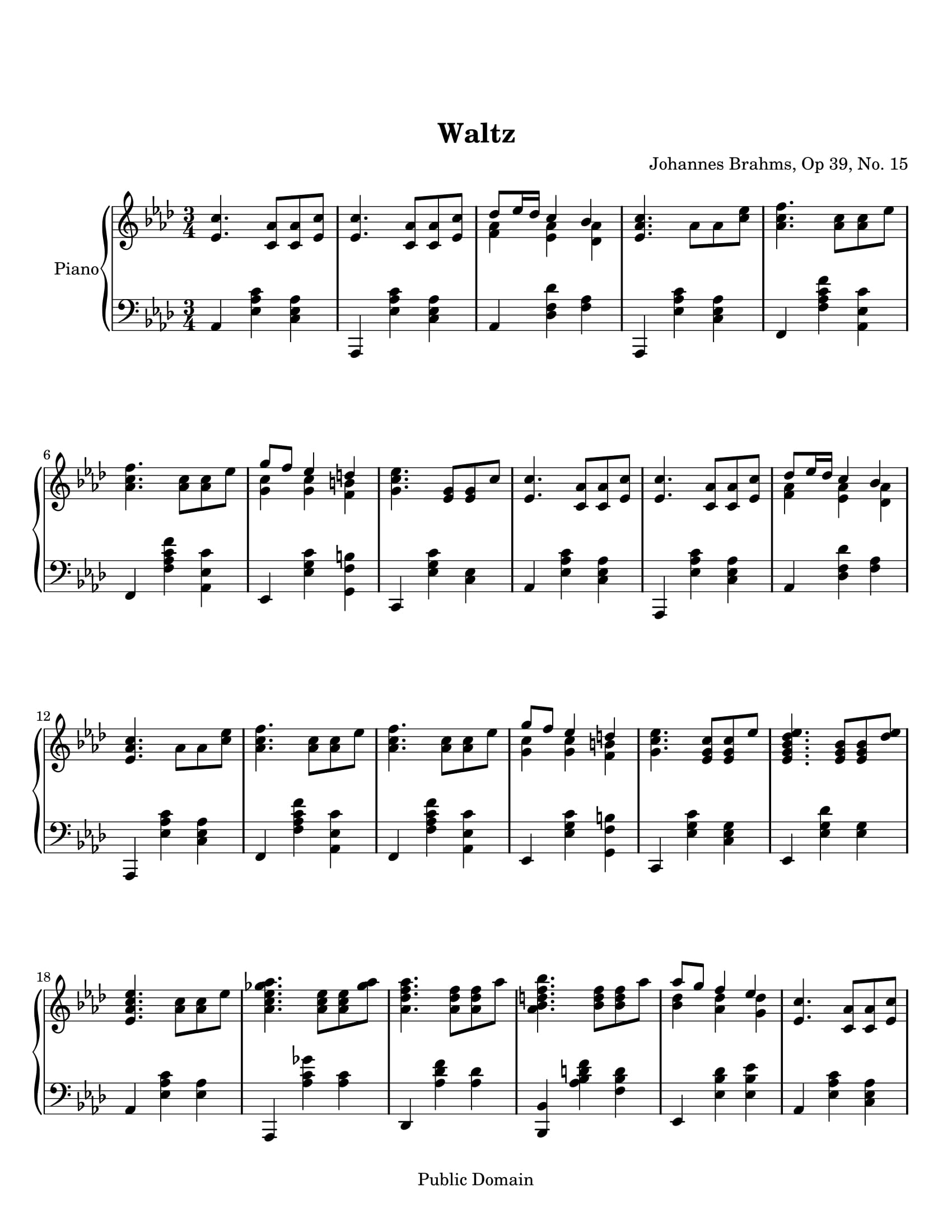 無料楽譜 ブラームス ワルツ作品３９の１５